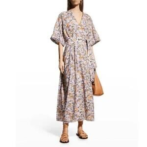 Vince Violetta Belted Midi Dress NEW Purple Floral V Neck Short Sleeve Size 2X